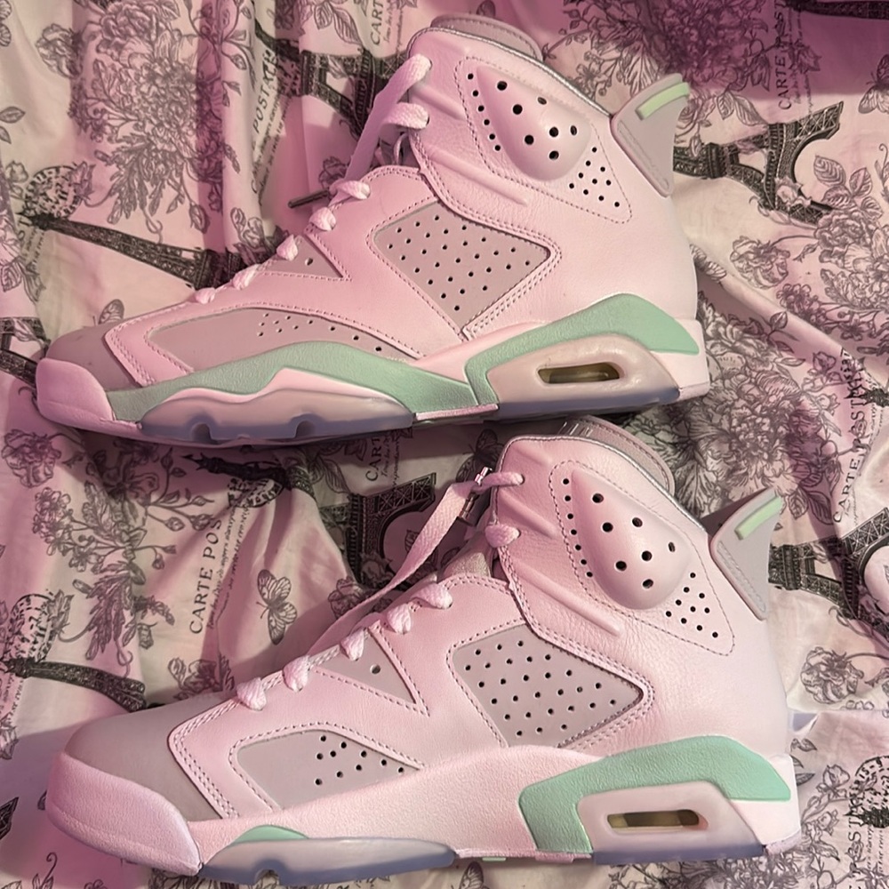 Brand new Jordan 6’s mint green white and grey